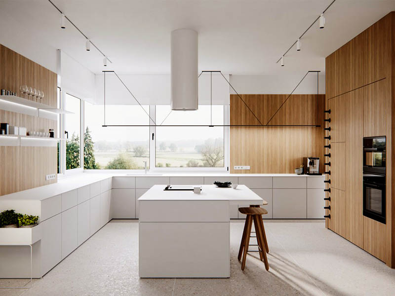 آشپزخانه ترکیب سفید و چوب